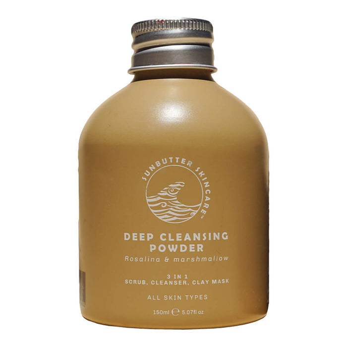 Bottle of cleansing powder with rosalina and marshmallow.