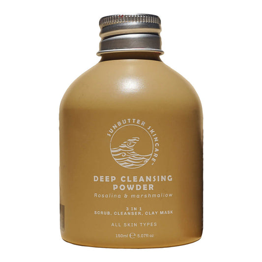 Bottle of cleansing powder with rosalina and marshmallow.