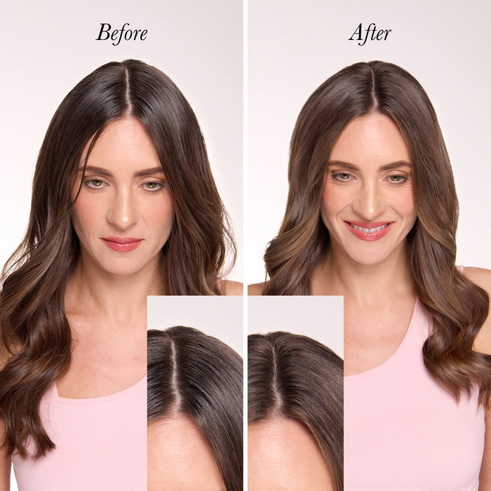 Before and after using Deja Vu with an upclose on the roots.