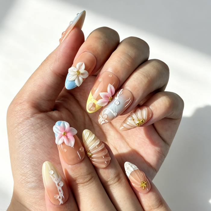 Close Up Ocean Nail Art, 3D Flower Starfish Shell Pearl Nail Decor
