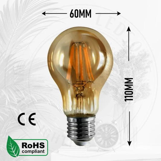 Dimmable led light filament Amber Warm white bulb_E27 A60 8W~4419