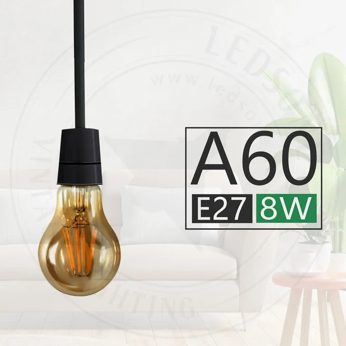 Dimmable led light filament Amber Warm white bulb_E27 A60 8W~4419