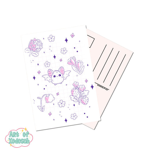 doodle bat flower postcard