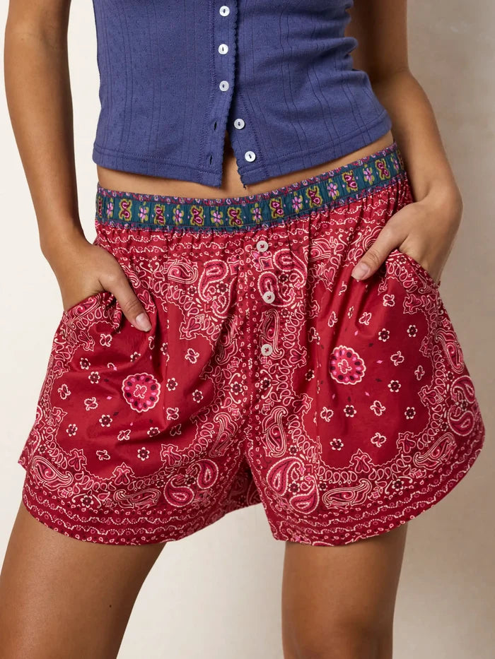 Dream On Cotton Boxer Shorts - Brimfield Bandana Ruby-view 1