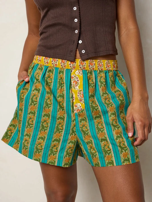 Dream On Cotton Boxer Shorts - Teal Vines-view 1