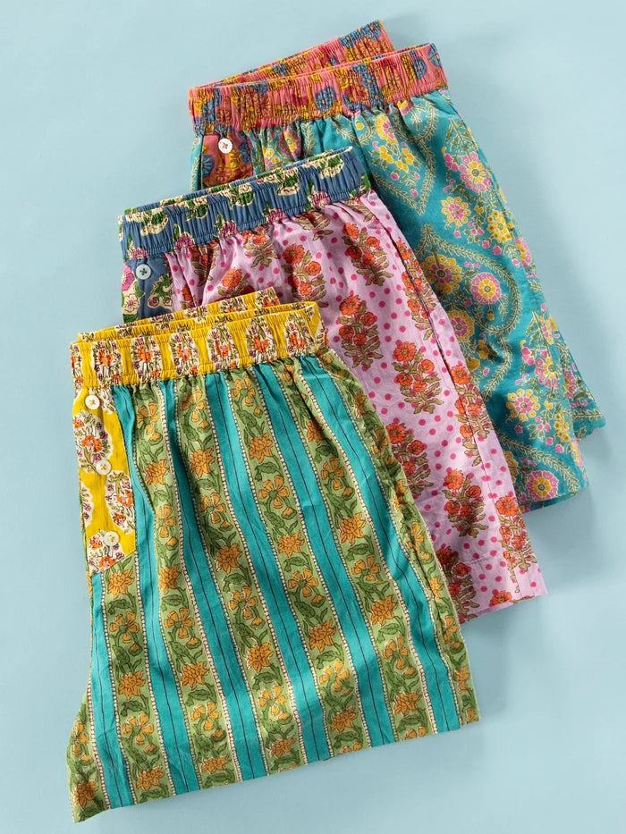 Dream On Cotton Boxer Shorts - Teal Vines-view 3