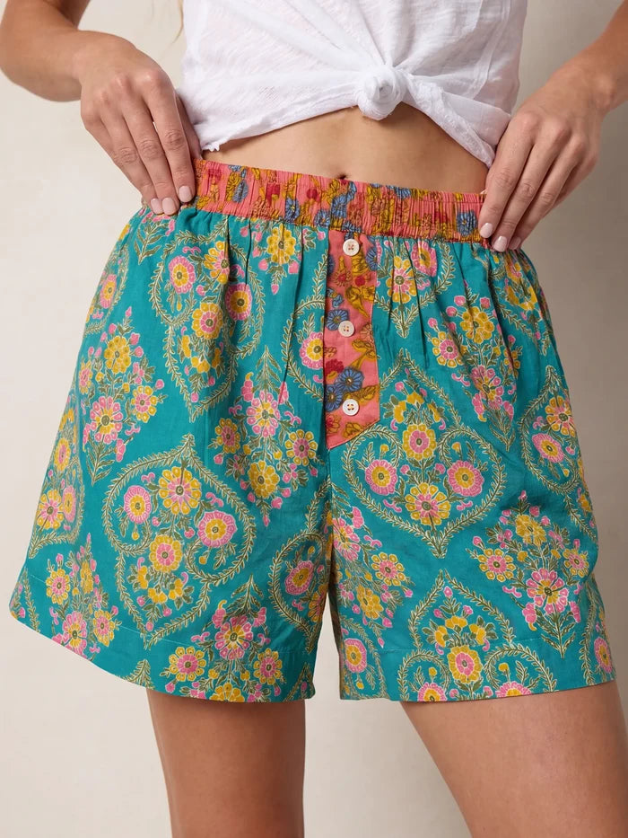 Dream On Cotton Boxer Shorts - Teal Willow Medallion-view 1