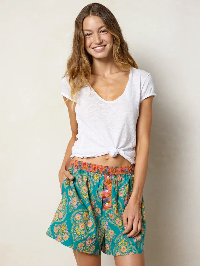 Dream On Cotton Boxer Shorts - Teal Willow Medallion-view 2