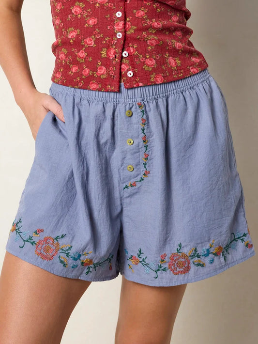 Dream On Embroidered Boxer Shorts - Blue-view 1