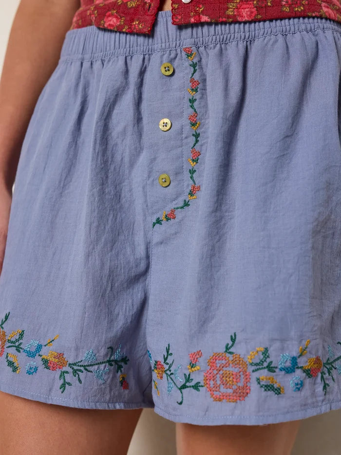 Dream On Embroidered Boxer Shorts - Blue-view 2