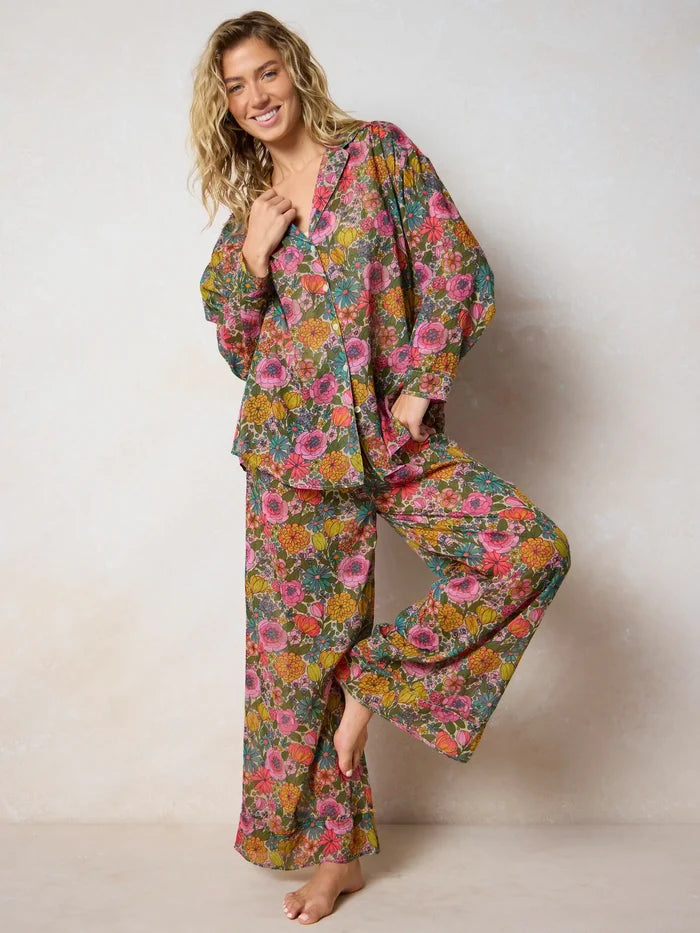 Dreamy Cotton Pajama Set - Drawn Garden Multi-view 2