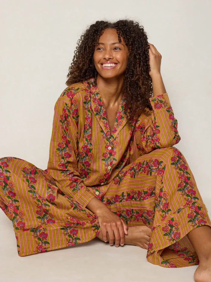 Dreamy Cotton Pajama Set - Indigo Vines-view 1