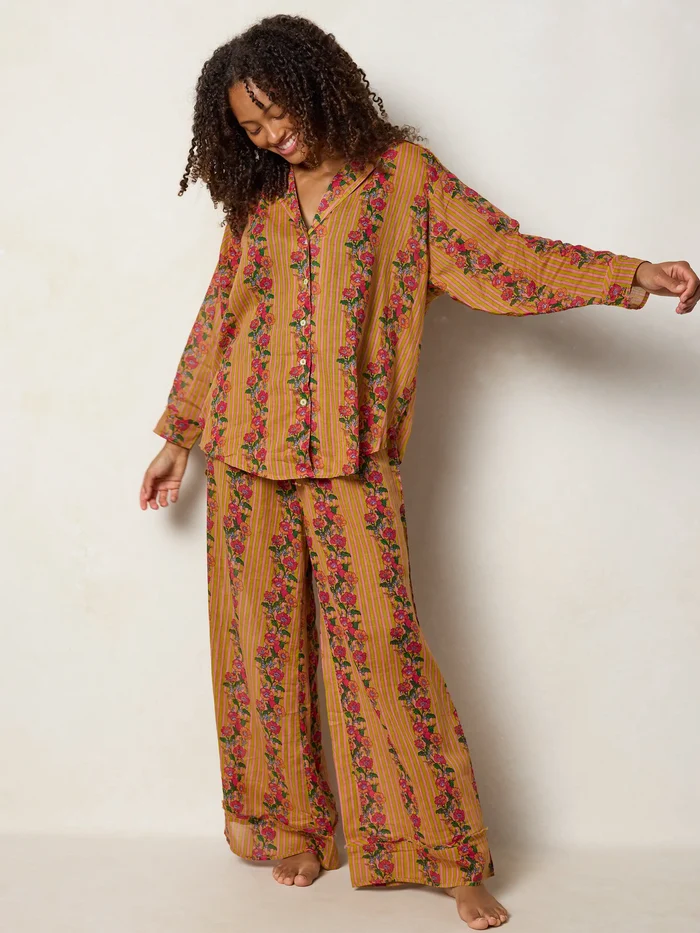 Dreamy Cotton Pajama Set - Indigo Vines-view 2