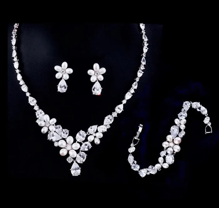 Pearl Wedding Jewelry - Freshwater Pearl and Cubic Zirconia Bridal Bracelet
