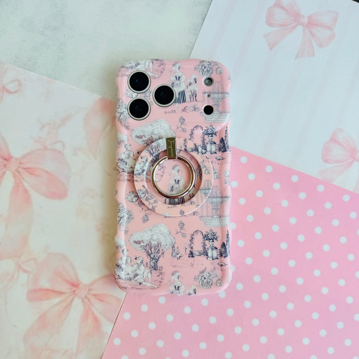 French Affair Hold It Fancy MagSafe grip ring with a pink and navy toile de Jouy print design from Fancy Bands