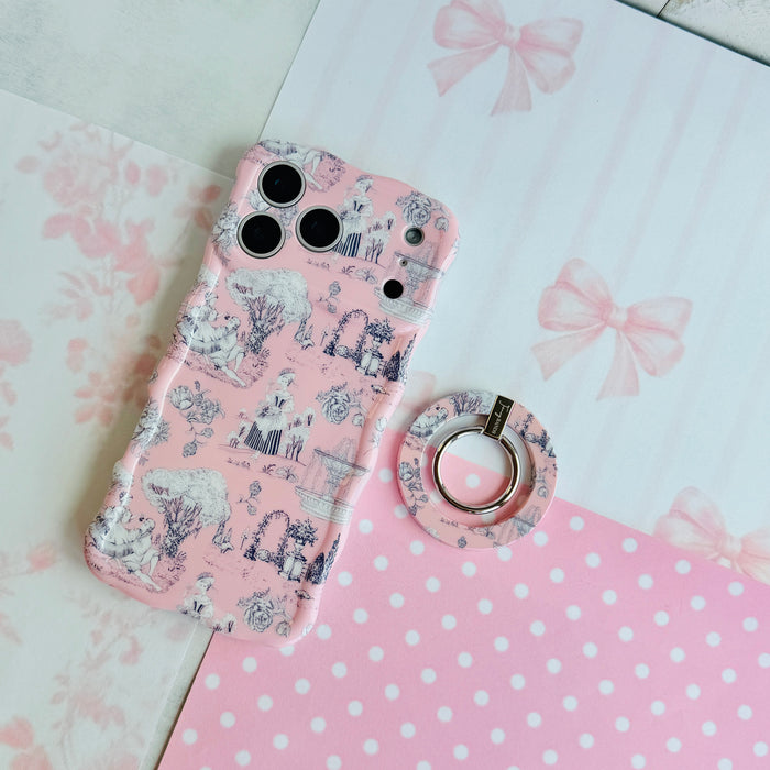 French Affair Hold It Fancy MagSafe grip ring with a pink and navy toile de Jouy print design from Fancy Bands
