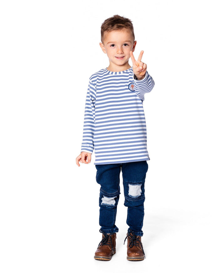 French Terry Blue Denim Pants With Contrasting Patch-1