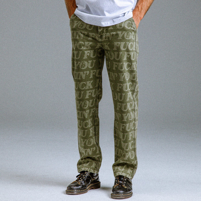 RIPNDIP F.U.F.F. Washed Denim Pants (Light Olive Denim)