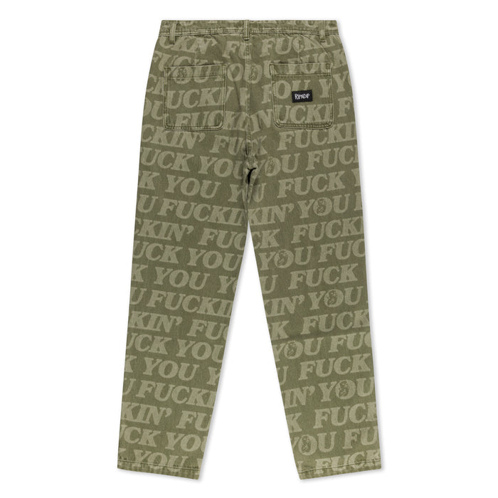 RIPNDIP F.U.F.F. Washed Denim Pants (Light Olive Denim)