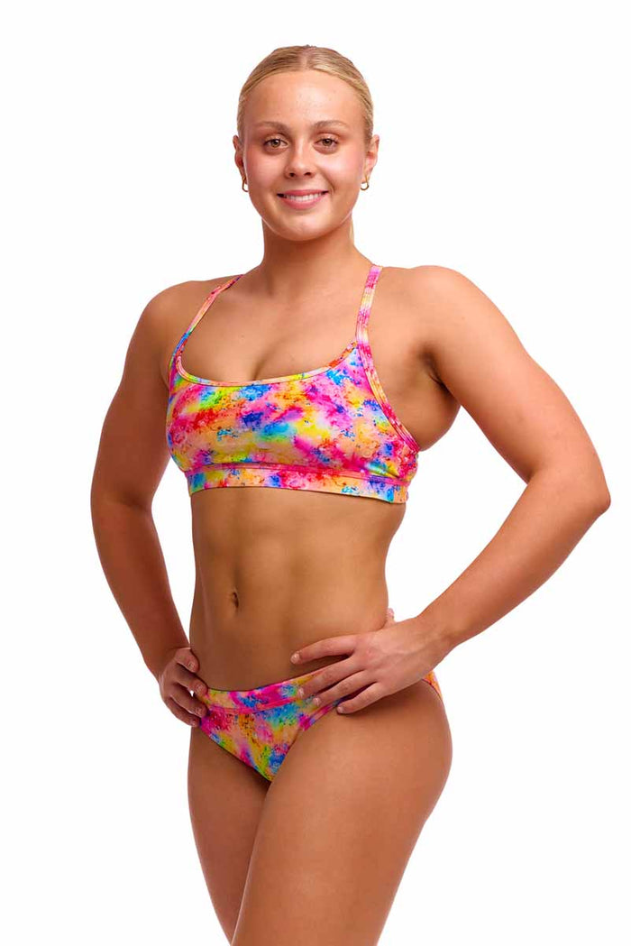 Funkita Ladies Dry Me sports top bikini tankini in multi-color, lightweight swimwear with a fitted design and racerback style.