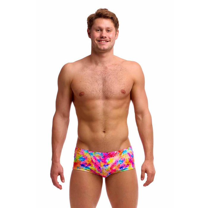 Funky Trunks men's Dry Me classic trunks in multi-color with a sporty design, displayed flat on a white background.