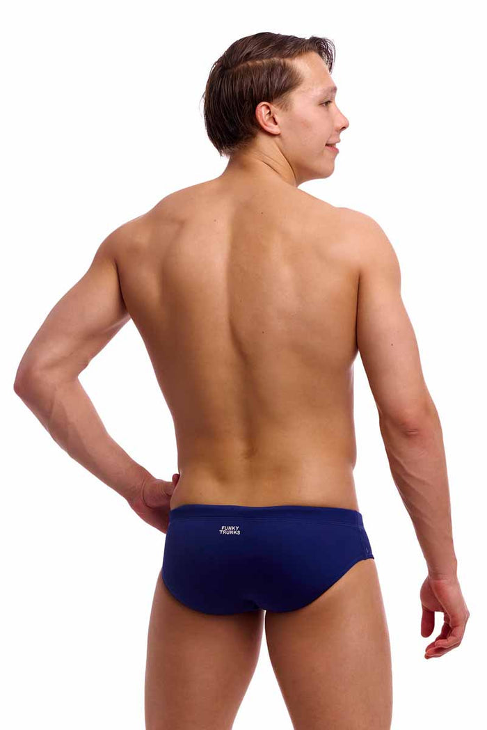 Funky Trunks men's Still Ocean classic briefs in navy, featuring a comfortable fit and ocean-inspired design.