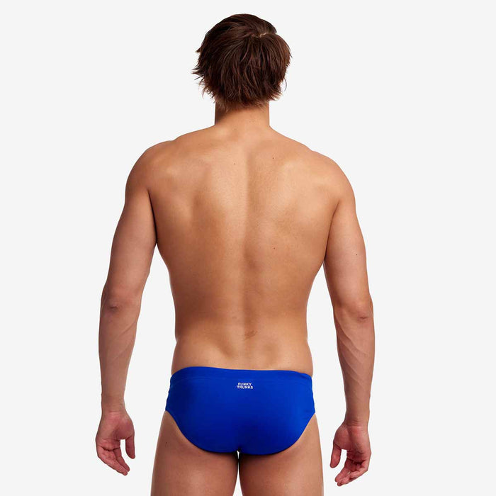 Funky Trunks men's Still Speed Classic Brief in royal blue, lightweight swimwear with a comfortable fit and bold design.