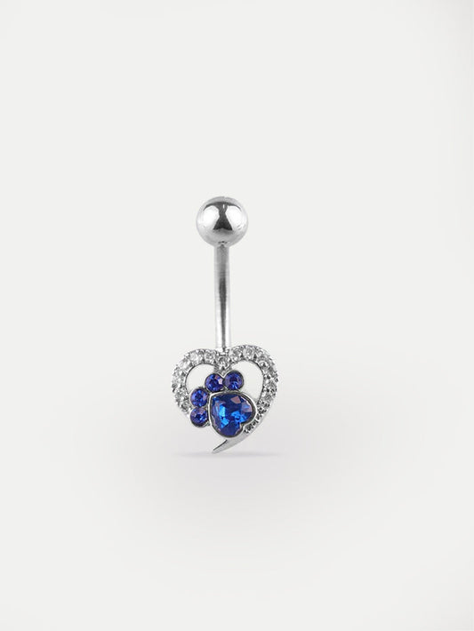 Gem Paw Heart Navel Barbell 14G | Blue-Image 1