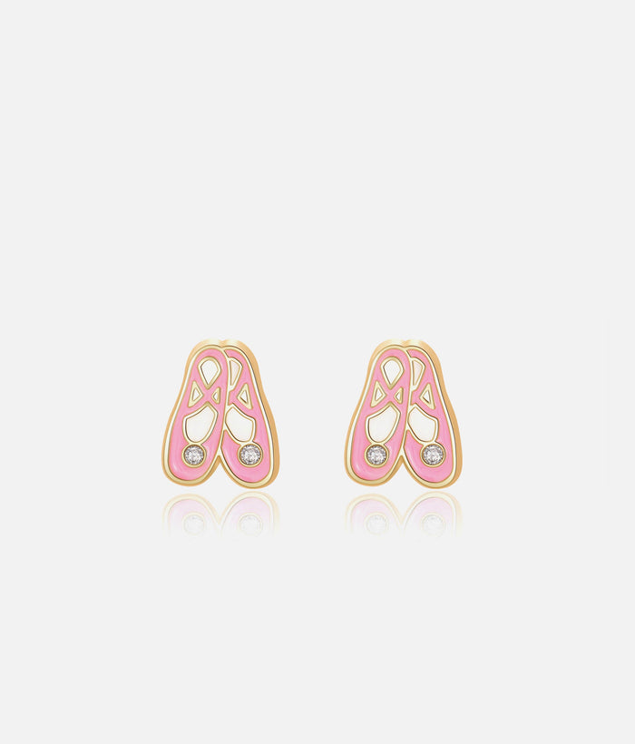 Girls Enamel Stud Earrings, Ballet Shoes - Cutie