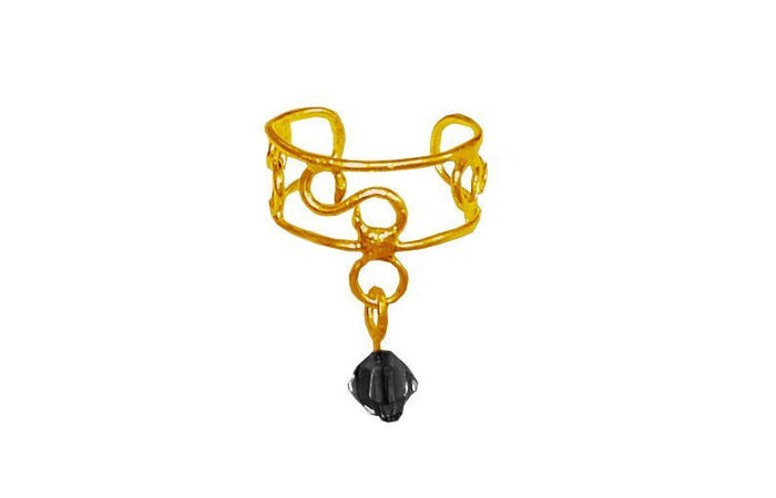 Gold Dangling Bead Ear Cuff – Elegant Non-Piercing Jewelry front view