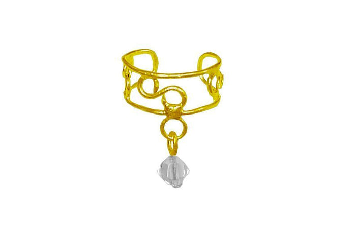 Gold Dangling Bead Ear Cuff – Elegant Non-Piercing Jewelry front view