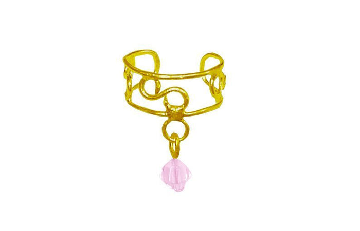 Gold Dangling Bead Ear Cuff – Elegant Non-Piercing Jewelry front view