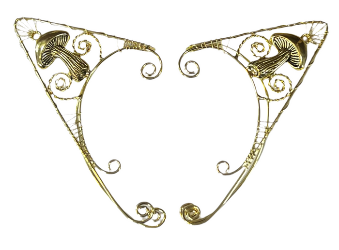 Gold Mushroom Elf Ear Cuffs - Adjustable Non-Piercing Nature Jewelry front view