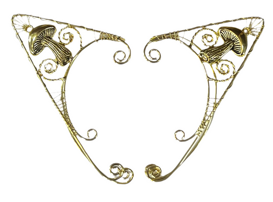 Gold Mushroom Elf Ear Cuffs - Adjustable Non-Piercing Nature Jewelry front view