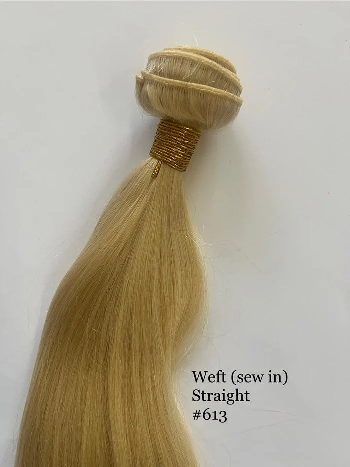 Golden Blonde #613 Straight Weft Hair Extensions – 100% Remy Human Hair | 100g Bundle | 10’’–30’’ | Sew-In & DIY | Reusable