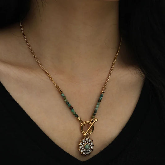 HACKNEY NINE KASA Natural Stone & Zirconia Boho-Chic Gold Necklace