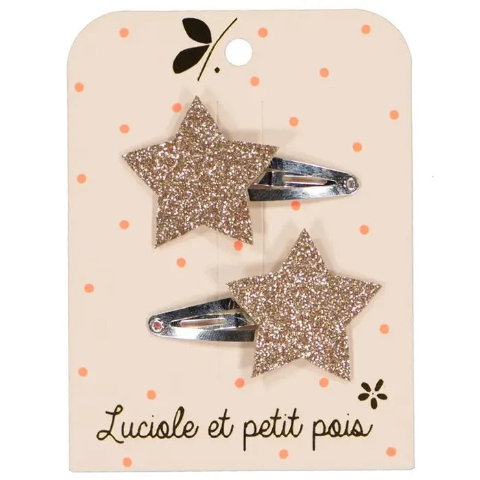 Hair Clips - Gold Glitter - Set Of 2