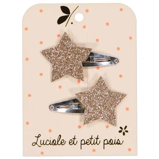 Hair Clips - Gold Glitter - Set Of 2