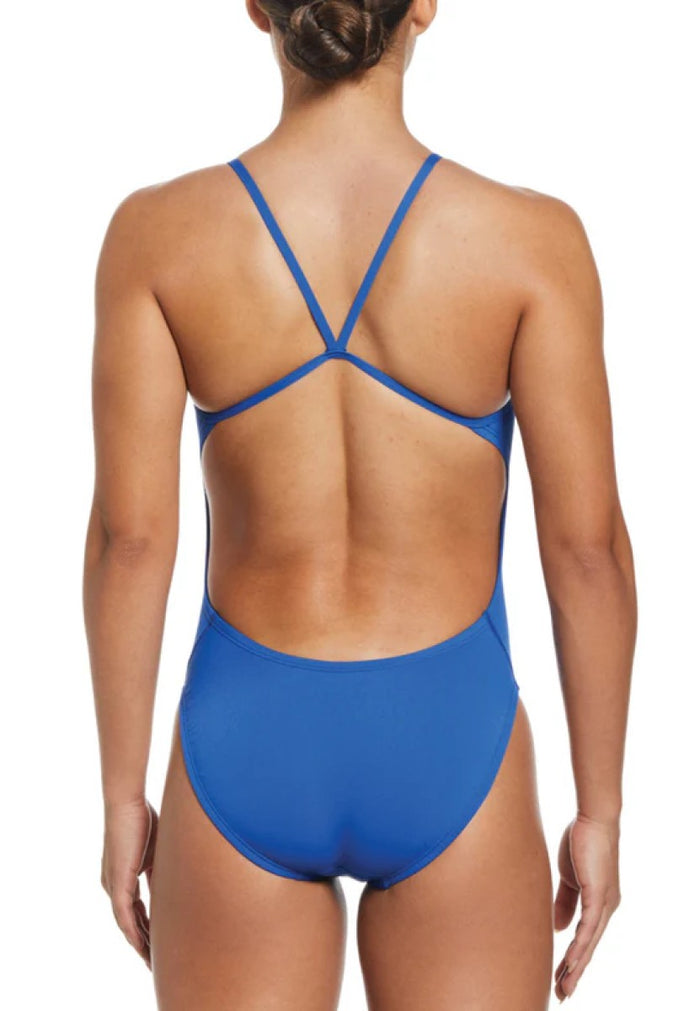 Nike Hydrastrong solid cutout one-piece swimsuit in Game Royal with sleek design and cutout details, perfect for swimming and water activities.