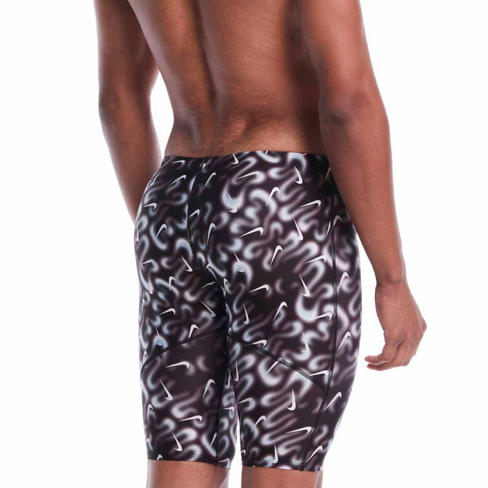 Nike Hydrastrong Sprayfetti print jammer in black, featuring a vibrant, colorful pattern for swimming performance