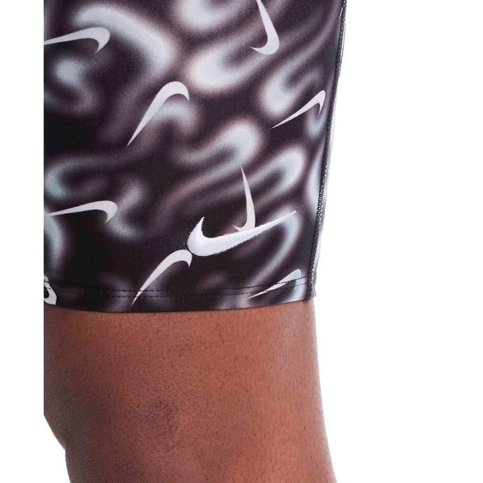 Nike Hydrastrong Sprayfetti print jammer in black, featuring a vibrant, colorful pattern designed for competitive swimming.