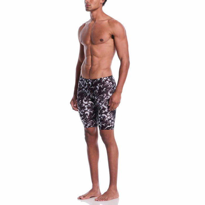 Nike Hydrastrong Sprayfetti print jammer in black, designed for competitive swimming, with a vibrant sprayfetti pattern.