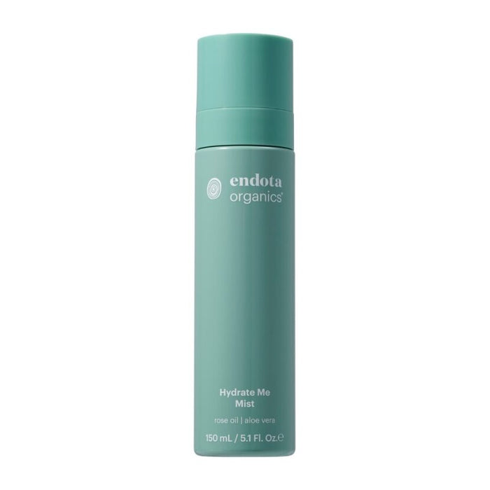 150ml Hydrate Me Mist in a pale sea green spray bottle. Rose oil, aloe vera & hyaluronic acid formula.