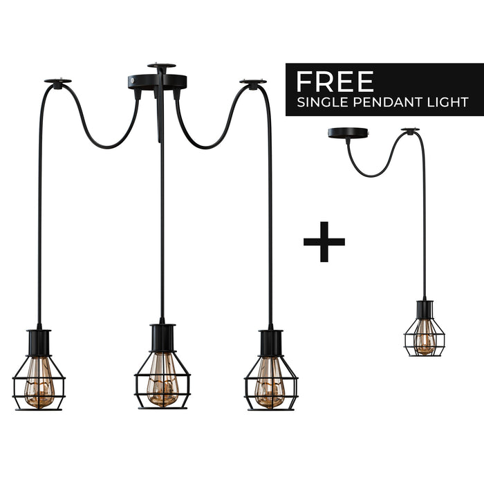 Industrial Geometric Cage Pendant Multi-Way E27l~3490