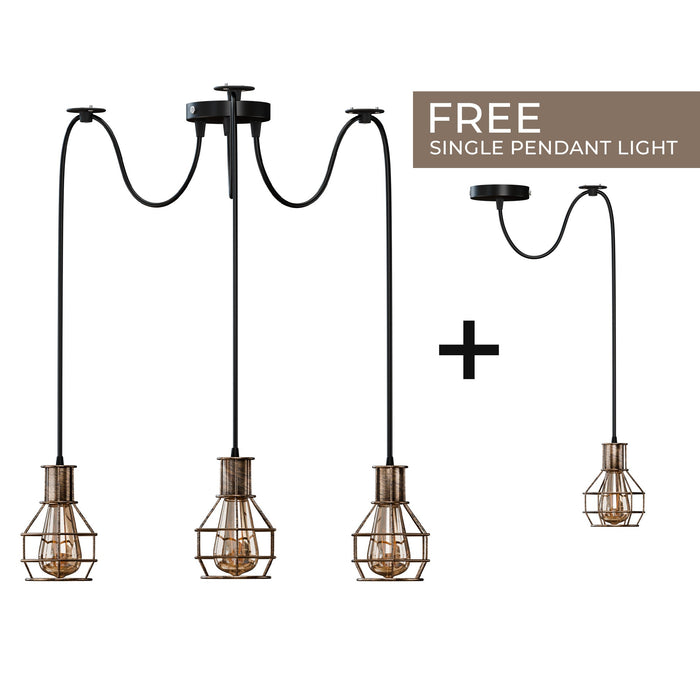 Industrial Geometric Cage Pendant Multi-Way E27l~3490