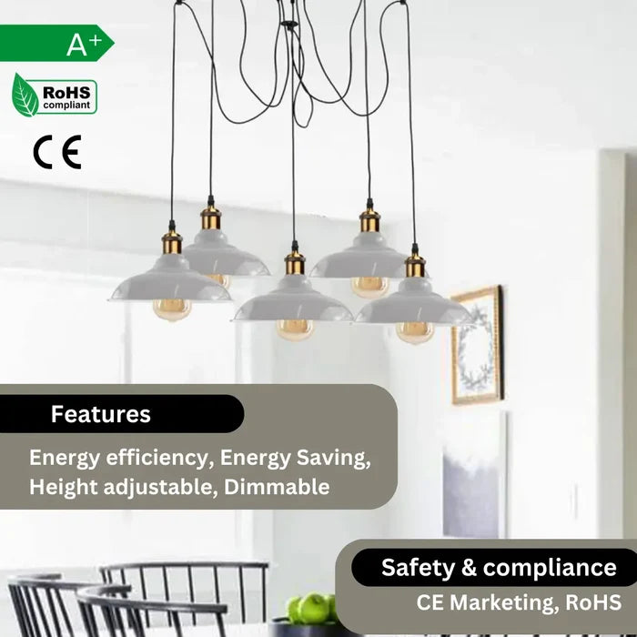 Industrial Spider Adjustable Multi Arm Pendant Light 5-Light E27~3399