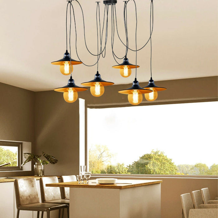 Industrial Spider Pendant Light 6 Way Multi Drop E27 Matte Black~1181