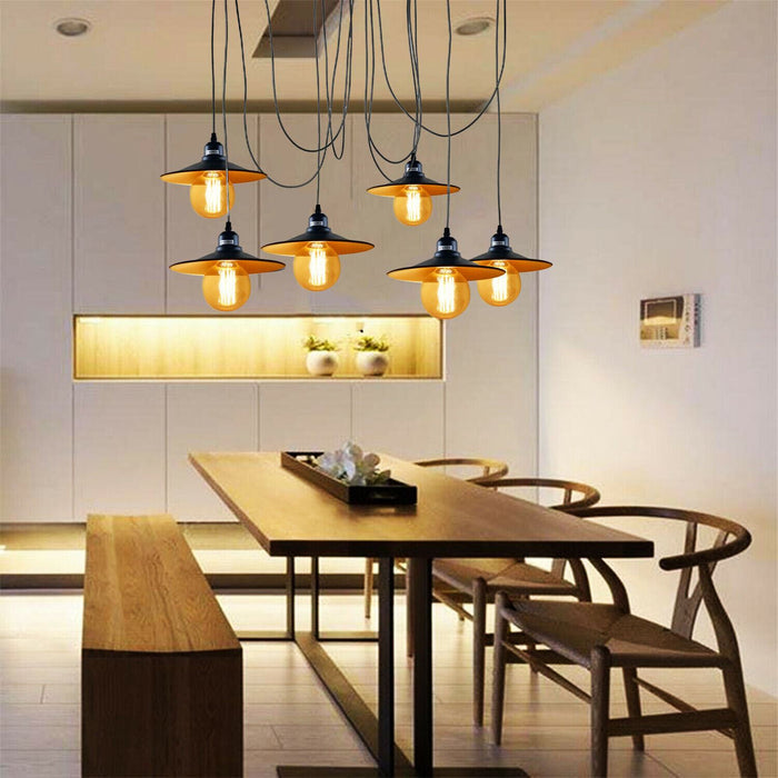Industrial Spider Pendant Light 6 Way Multi Drop E27 Matte Black~1181