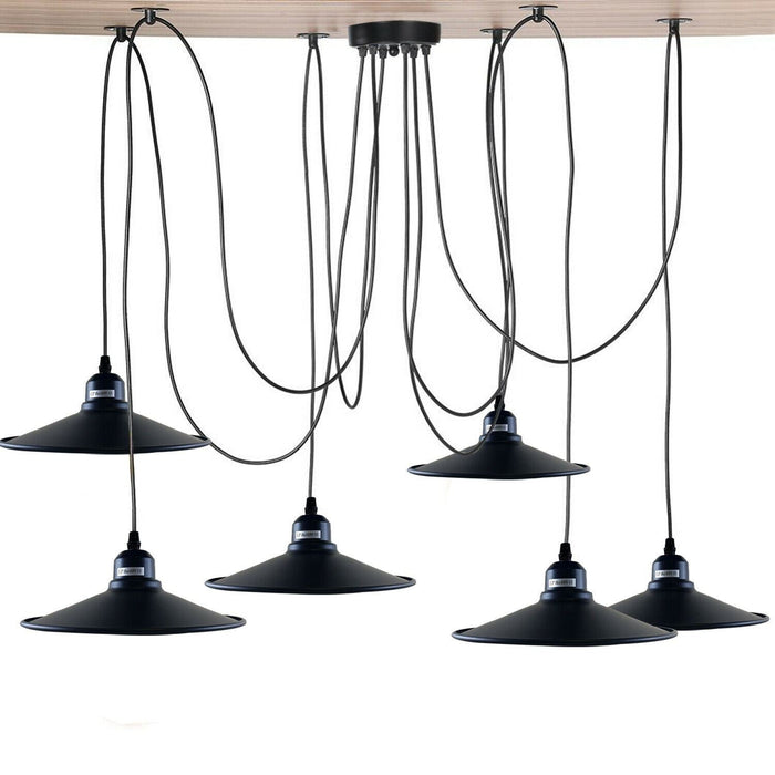 Industrial Spider Pendant Light 6 Way Multi Drop E27 Matte Black~1181