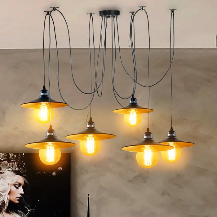 Industrial Spider Pendant Light 6 Way Multi Drop E27 Matte Black~1181